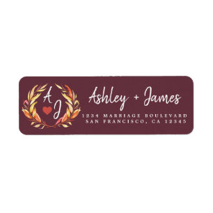 Étiquette Fall in Love Monogram Mariage Adresse de retour
