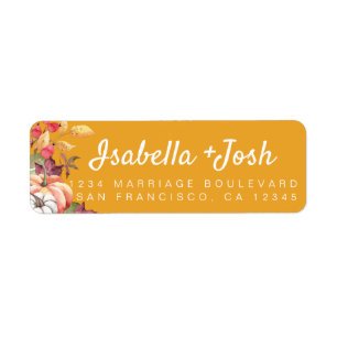 Étiquette Fall Pumpkin Foliage Yellow Wedding Return Address