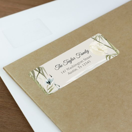 Étiquette Famille de grue de bambou orientale élégante