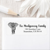 Étiquette Famille d'éléphants de Bohême noir et blanc (En situation)