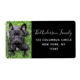 Étiquette Family Dog Photo Black Address Label