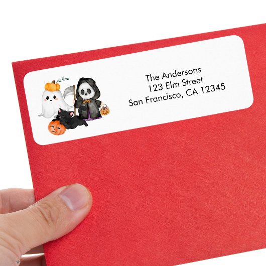 Étiquette Fantôme Citrouille Grim Faucheuse mignonne Chat no