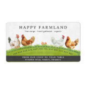 Étiquette Farm Fresh Eggs | Watercolor Chickens Grass Field (Devant)