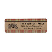 Étiquette Farm Tracteur Pays Red Plaid Kraft Adresse (Devant)