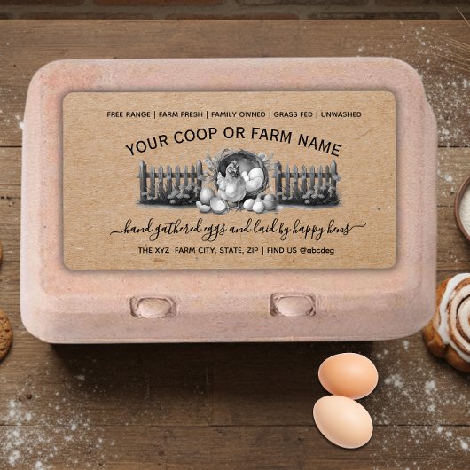 Étiquette Farmhouse Vintage Egg Carton 