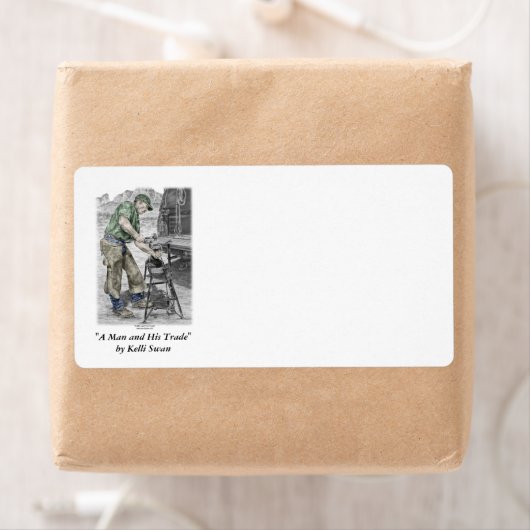 Étiquette Farrier Blacksmith en utilisant Anvil (En situation)