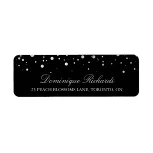 Étiquette Faux Argent Confetti Noir & Blanc I