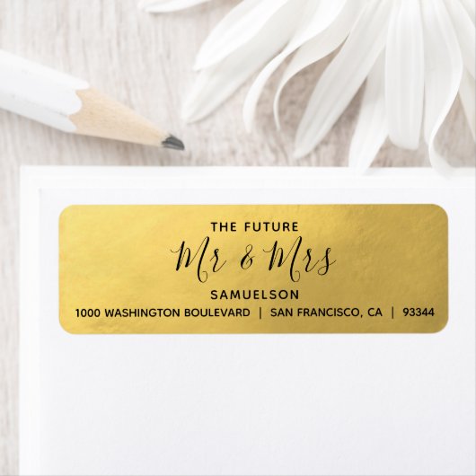 Étiquette Faux Gold Foil Black Future M & Mme Mariage (En situation)