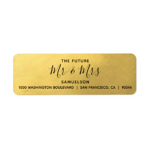 Étiquette Faux Gold Foil Black Future M & Mme Mariage