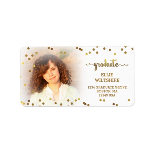 Étiquette Faux Gold Foil Confetti Graduation Photo (Devant)