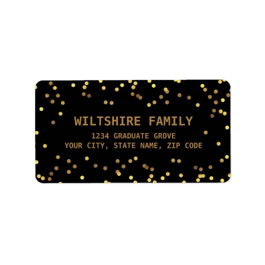 Étiquette Faux Gold Foil Confetti Noir (Devant)