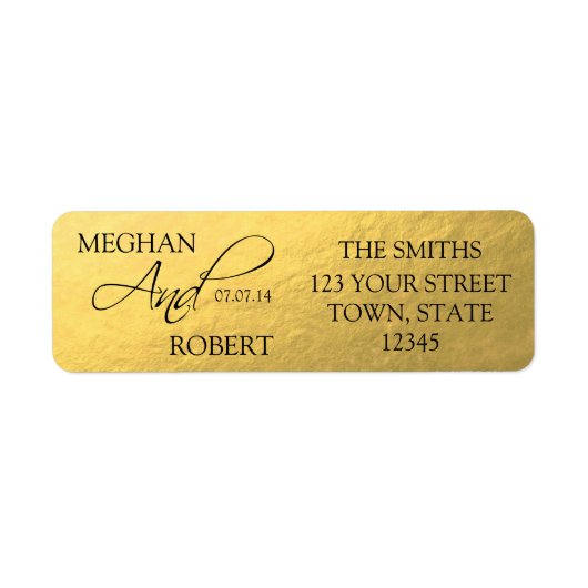 Étiquette Faux Gold Foil Enregistrer la date Mariée Groom Ad (Devant)