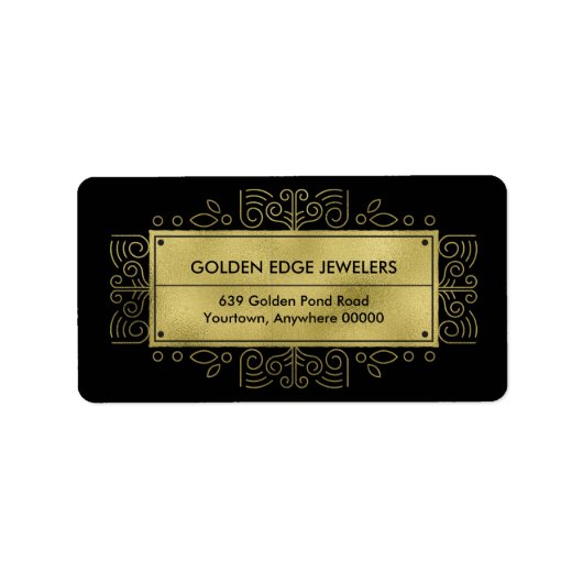 Étiquette Faux Gold Metallic Black Ornamental (Devant)