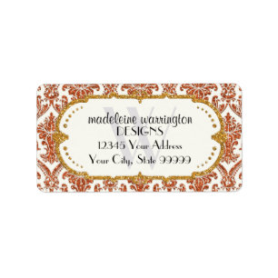 Étiquette Faux Gold Parties scintillant Damask Floral Patal 