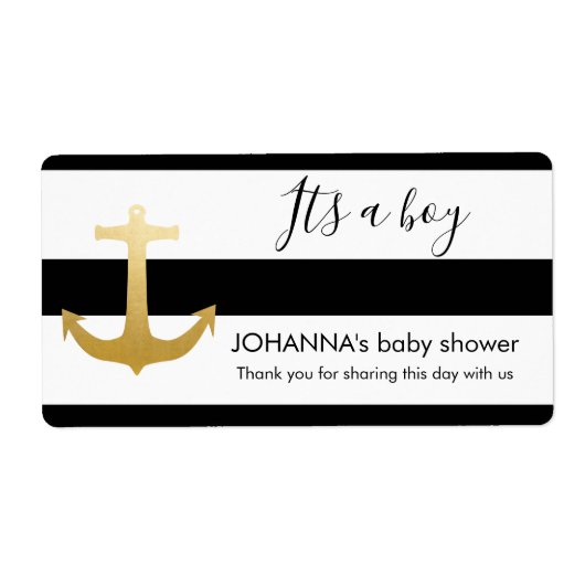 Étiquette Faux Nautique Gold Foil Ancre Bouteille d'eau Favo (Devant)