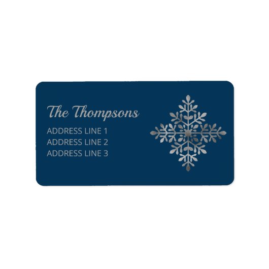 Étiquette Faux papier d'argent flocon de neige sur fond bleu (Devant)