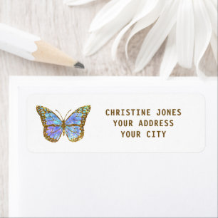 Étiquette faux papillon bleu parties scintillant