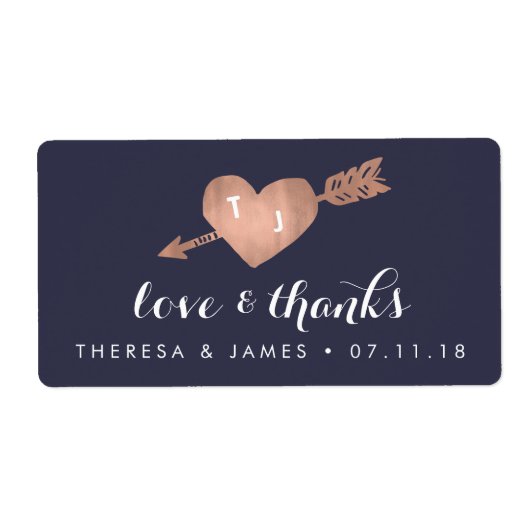 Étiquette Faux Rose Gold & Marine Wedding Favoriser les Étiq (Devant)