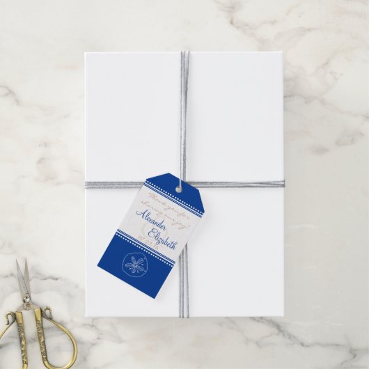 Étiquette Favor de mariage | Blue Sand Dollar Beac (Avec de la ficelle)