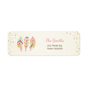 Étiquette Feathers Boho Tribal Return Address Label Wild One