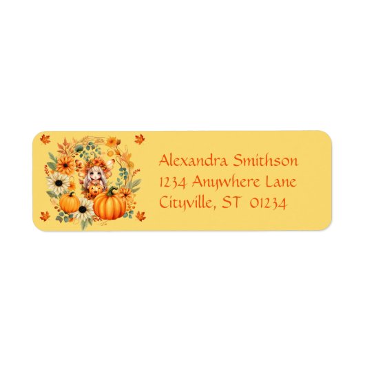 Étiquette Fée Citrouille mignonne dans la couronne d'automne (Devant)