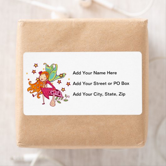 Étiquette Fée de jardin sur le champignon (En situation)