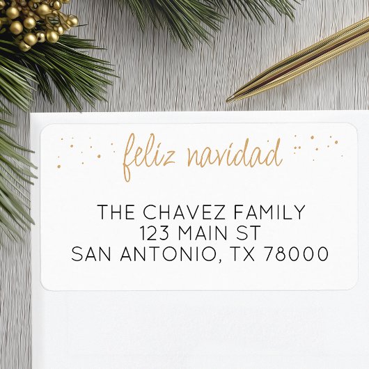 Étiquette Feliz Navidad Gold Script Adresse de Noël