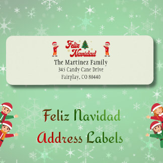 Étiquette Feliz Navidad Jolies Elfes Festifs Adresse de Reto
