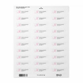 Étiquette Feminine Pink Blanc Monogrammé Moderne Plain (Feuille entière)