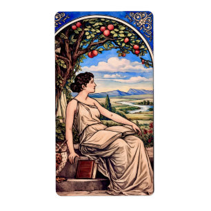 Étiquette Femme Art nouveau lisant sous un arbre de style vi