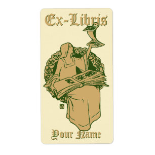 Étiquette Femme Avec Livre & Oiseau Ex Libris Modèle