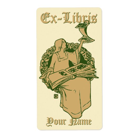 Étiquette Femme Avec Livre & Oiseau Ex Libris Modèle (Devant)