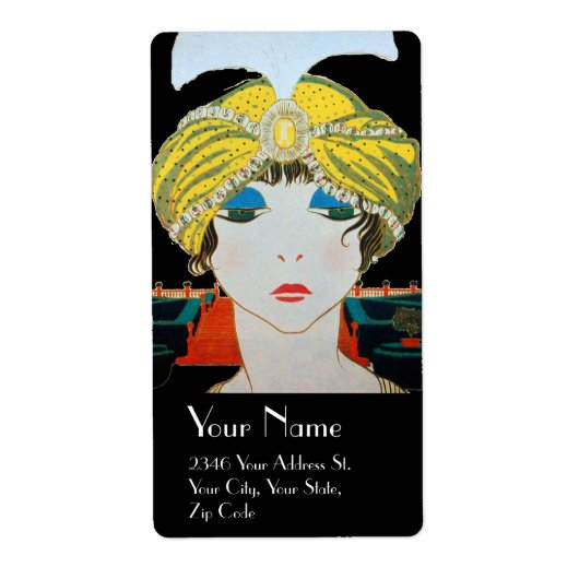 Étiquette FEMME AVEC TURBAN JAUNE ORIENTAL / Mode Beauté (Devant)