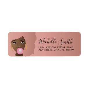Étiquette Femme noire, Afro rose, Bubblegum