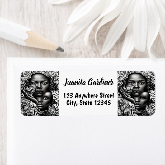 Étiquette Femmes afro-américaines Abstraites noires et blanc (En situation)