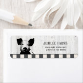 Étiquette Ferme Black White Pig Wood Adresse de retour (En situation)