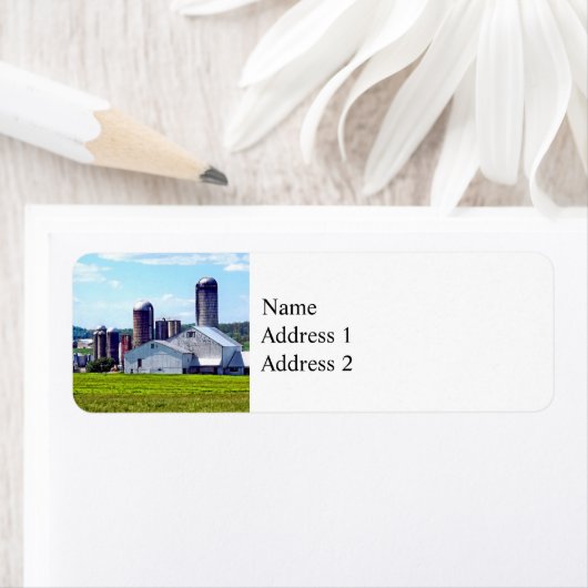 Étiquette Ferme Pennsylvanie avec Silos (En situation)