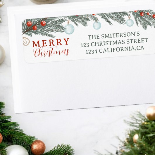 Étiquette Festif À feuillage persistant Red Berries Aquarell