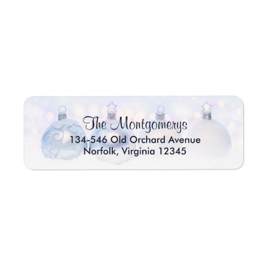 Étiquette Festif boules de Noël en argent sur la neige (Devant)