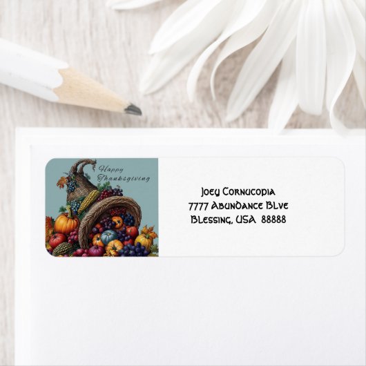 Étiquette Festif Cornucopia Thanksgiving Lable (En situation)