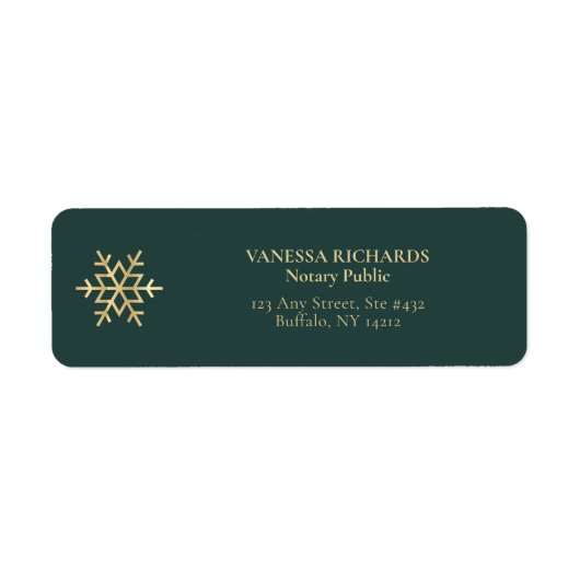Étiquette Festif Green Snowflake Notaire Public Return (Devant)