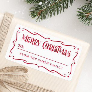 Étiquette Festif Joyeux Noël rouge blanc à partir du cadeau
