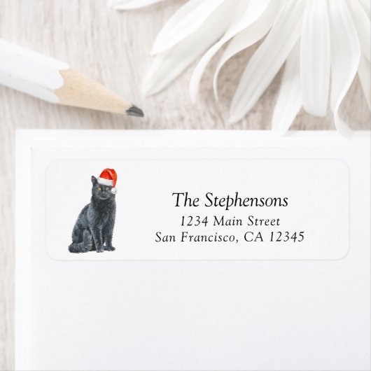 Étiquette Festif Noël Chat Santa Hat Adresse de retour (En situation)