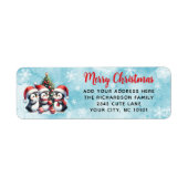 Étiquette Festif Rouge Bleu Joyeux Pingouins de Noël mignons (Devant)