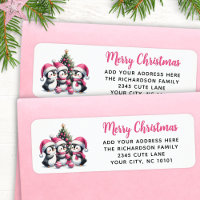 Festin rose Joyeux Noël Trois mignons pingouins