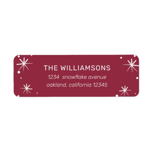 Étiquette Festin Snowflakes Rouge et blanc adresse de retour (Devant)