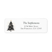 Étiquette Festive Black Gold Christmas Tree Return Address (Devant)