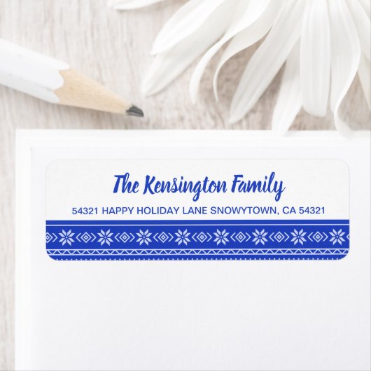 Étiquette Festive BLue Snowflake Holiday Sweater Motif (En situation)