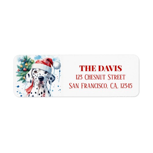 Étiquette Festive Casquette de Noël Dalmatien - Adresse de r (Devant)