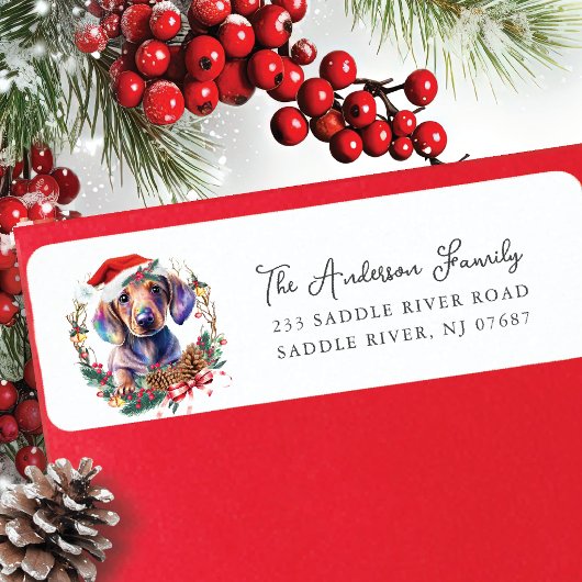 Étiquette Festive Dachshund Chien à Santa Hat Adresse de ret